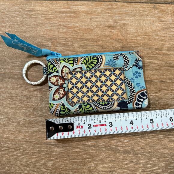 Vera Bradley Turquoise Paisley Zip ID coin card holder purse key ring - Picture 3 of 5